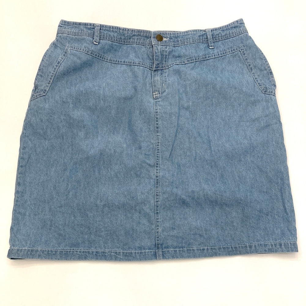 Chadwicks Denim Skirt 100% Cotton Light Wash Short Women's 16 Pockets Back Slit